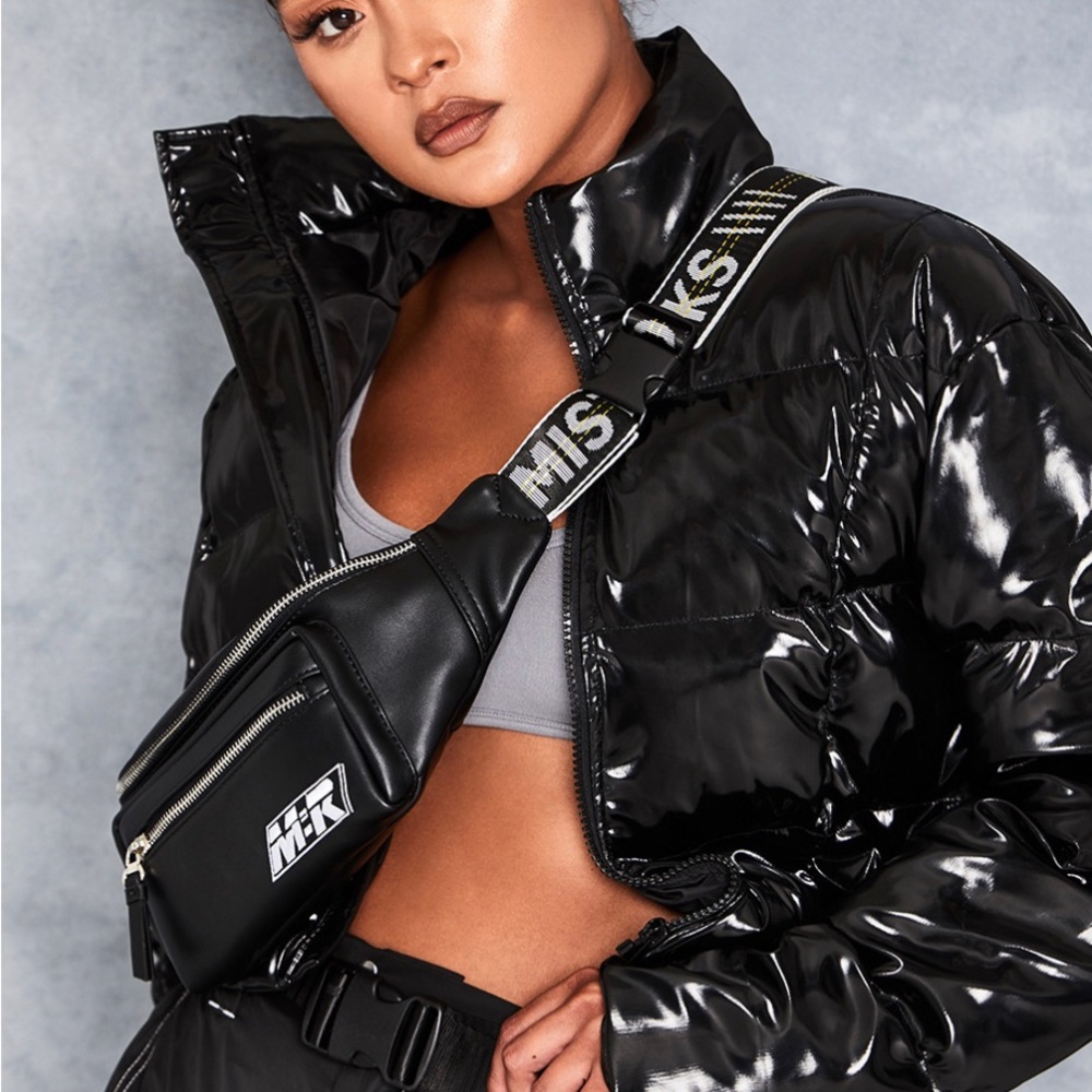 mistress rocks 'GRAFTING' Black Patent Puffa Jacket